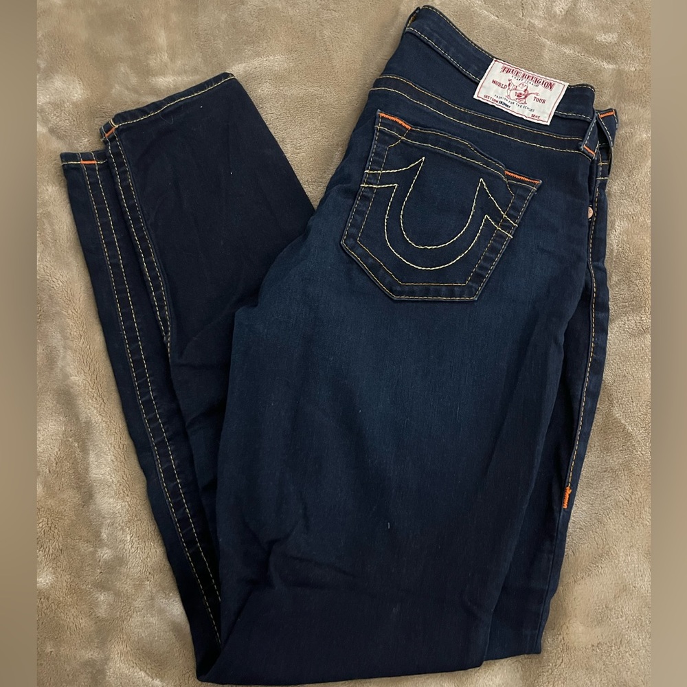 True Religion Jennie Dark Wash Curvy Mid Rise Super Skinny Jeans Size 32